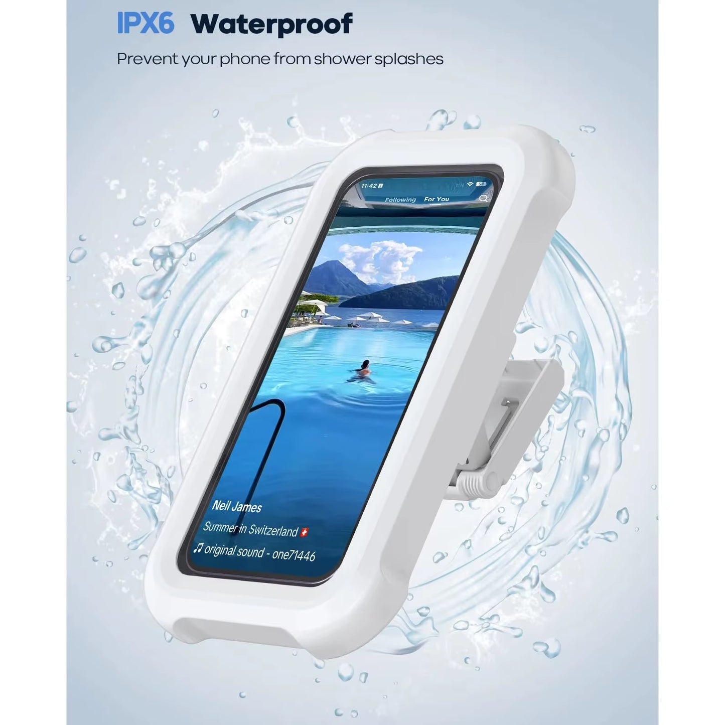 Waterproof Shower Phone Holder with 480° Rotation, Angle Adjustable, Wall Mounted Phone Holder for Bathroom Kitchen, up to 6.8I